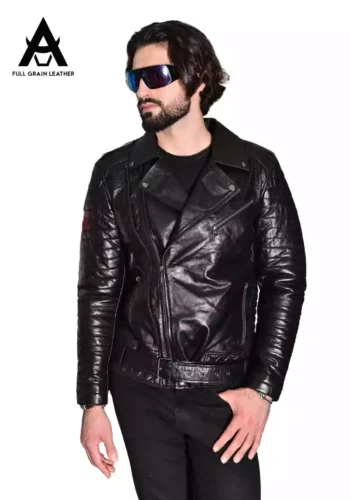 CASACA DE CUERO MOTOCICLISTA PARA HOMBRE