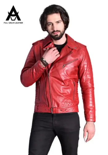 CASACA DE CUERO PARA HOMBRE ROJA LIMA