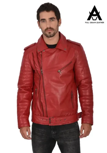 CASACA DE CUERO BIKER ROJO