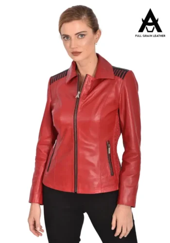 CASACA DE CUERO ROJO PARA DAMA