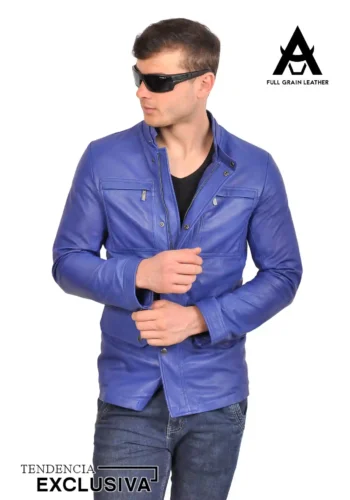 BLAZER DE CUERO AZULINO