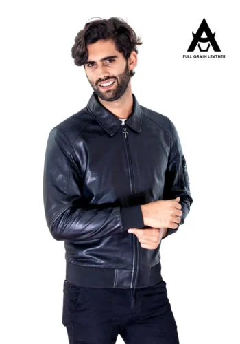 CAZADORA BOMBER DE CUERO NEGRO