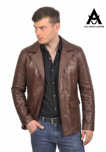 Saco de cuero marrón para hombre con solapa, modelo Kronos 202567